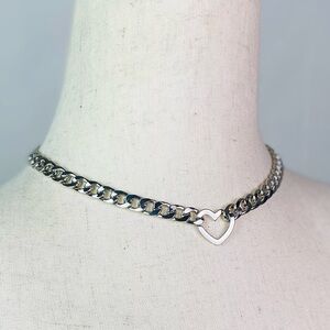 Stainless Steel Thick Chain Heart Choker Necklace